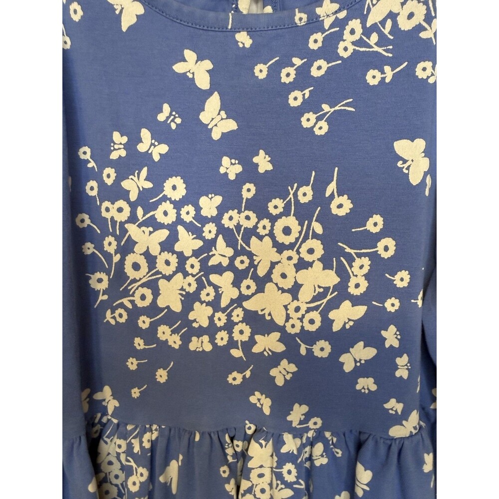 Mini Boden Girls Blue Butterfly Flower Dress 6-7Y 122cm Long Sleeve EUC - Picture 2 of 9